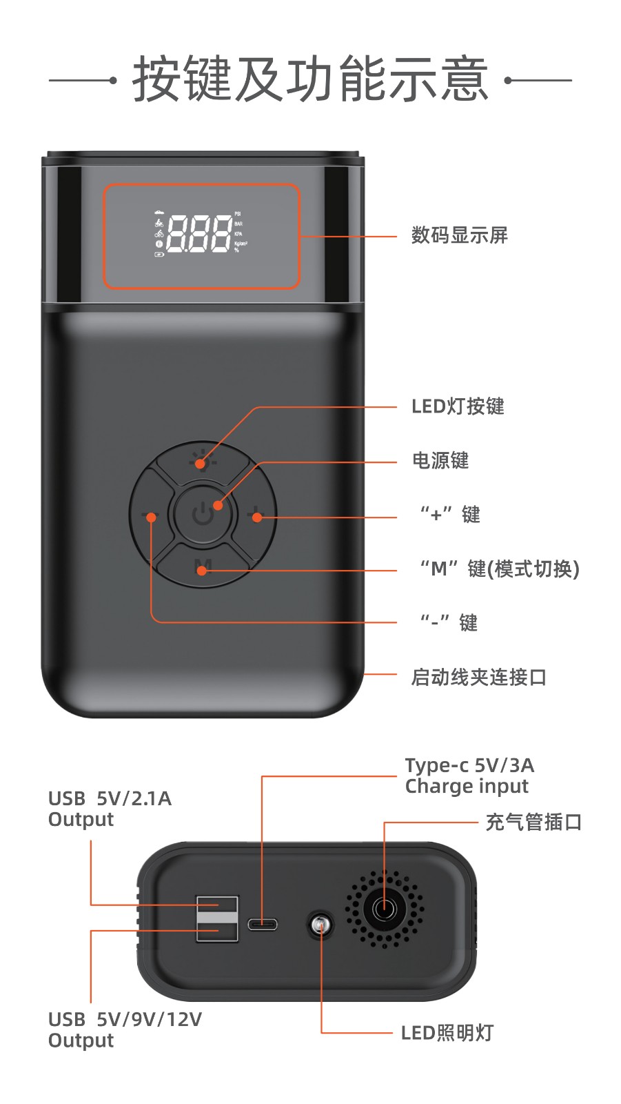 電將軍B05汽車啟動(dòng)電源充氣泵一體機(jī)03