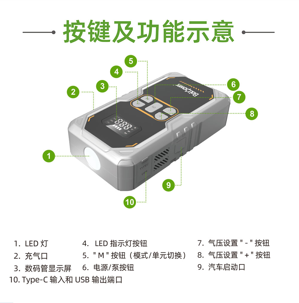 電將軍B26 汽車應(yīng)急啟動電源充氣泵一體機(jī)02